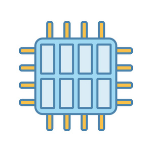 八核处理器颜色图标。 八个核心微处理器。 微芯片芯片组。 CPU。 中央处理单元。 计算机电话多核处理器。 集成电路。 孤立矢量