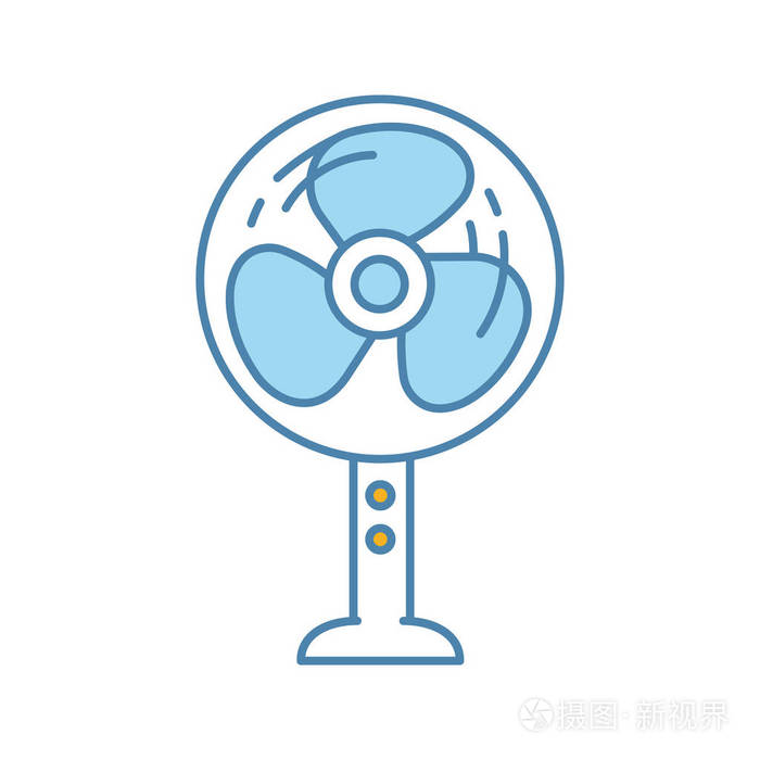 站立地板风扇颜色图标家用冷却风扇家用电器孤立矢量插图