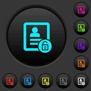 解锁接触暗按钮与生动的颜色图标深灰色背景。