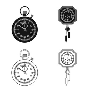 时钟和时间符号的矢量设计。网络时钟和圆圈股票符号的收集