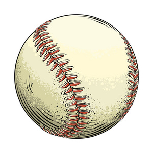 手绘素描棒球球在颜色, 查出在白色背景.在复古风格的详细绘图.