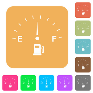 燃料指示器平面图标在圆形方形生动的颜色背景。