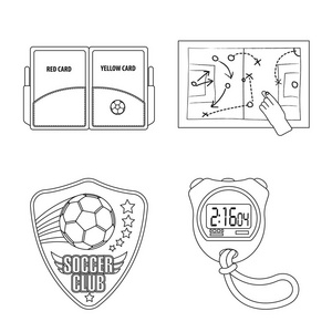 足球和齿轮符号的矢量设计。网络足球与锦标赛股票符号的收集
