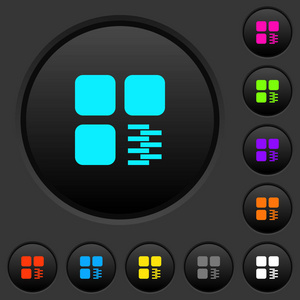 拉链组件深色按钮与生动的颜色图标深灰色背景