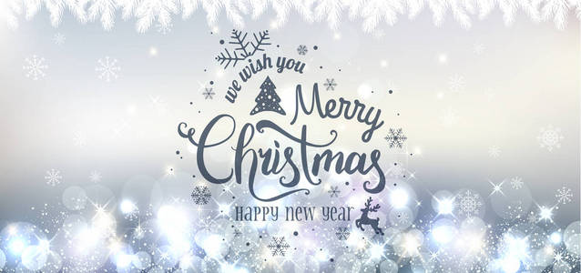 圣诞节和新年的印刷背景与雪花，光，星星。矢量插图。圣诞卡