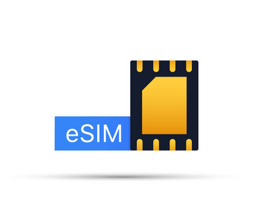 esim 嵌入式 Sim 卡图标符号概念。新型芯片移动蜂窝通信技术。向量例证