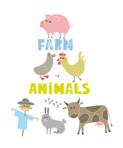 农场动物和宠物的装饰印花图片