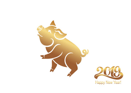 猪是2019年中国年的象征。 贺卡海报。 矢量图。