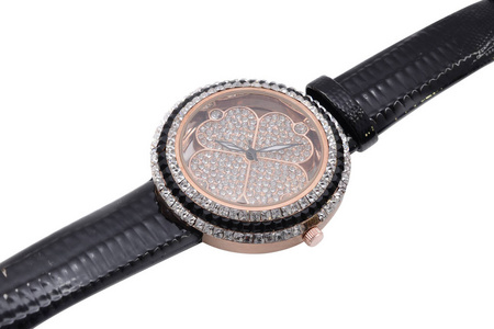 s wristwatch  inlaid with diamonds on white background