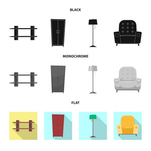 家具和公寓标识的矢量设计。一套家具和家庭矢量图标股票