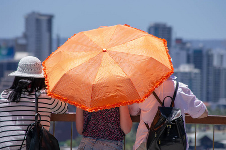 阳光下的橙色雨伞图片