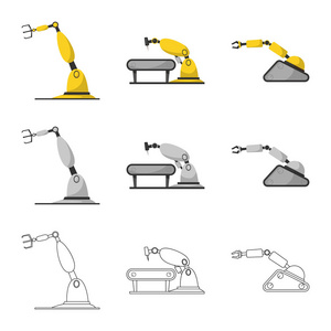 机器人和工厂符号的孤立对象。库存机器人和空间矢量图标的采集
