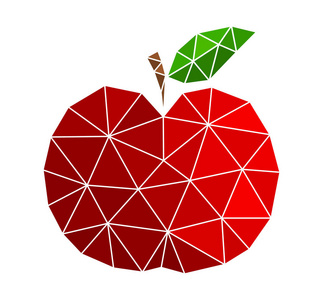 红苹果低聚几何形状图标. 矢量插图照片