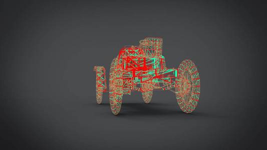 线框风格经典复古汽车3D渲染结果从搅拌机应用