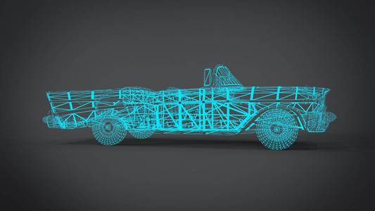 线框风格经典复古汽车3D渲染结果从搅拌机应用