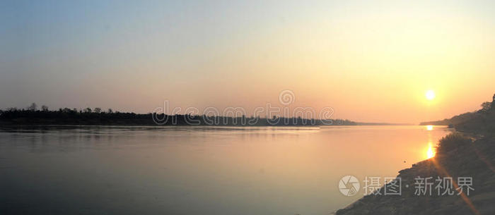 泰国 美丽的 日落 旅行 植物 湄公河 傍晚 天空 自然
