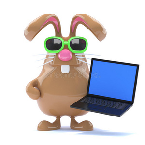 3d chcolate复活节兔子有一台笔记本电脑