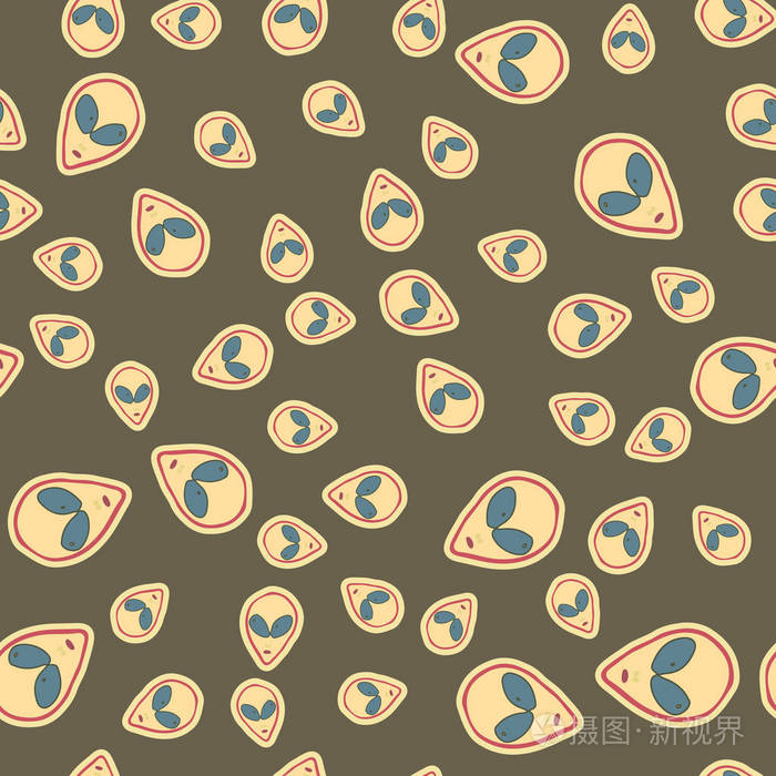 外星人脸ufo图案 异类无缝背景纺织品和织物的现代设计各种包装纸和壁纸插画 正版商用图片13w4x2 摄图新视界