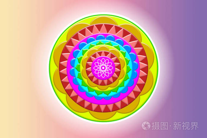 有装饰元素的彩色曼陀罗在粉彩背景上