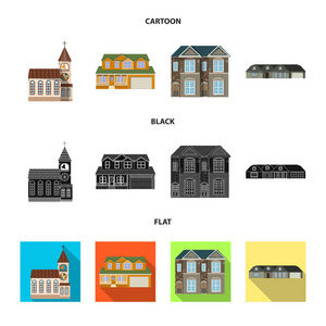 建筑物和前面符号的孤立对象。股票的建筑物和屋顶矢量图标集