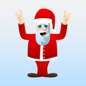 圣诞老人穿着他的红色衣服，白胡子，双手摆着摇椅姿势。 矢量卡通人物插图。