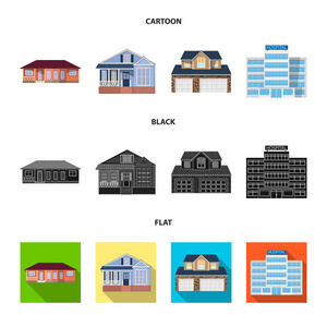 建筑物和前标志的孤立对象。股票的建筑和屋顶矢量图标集合