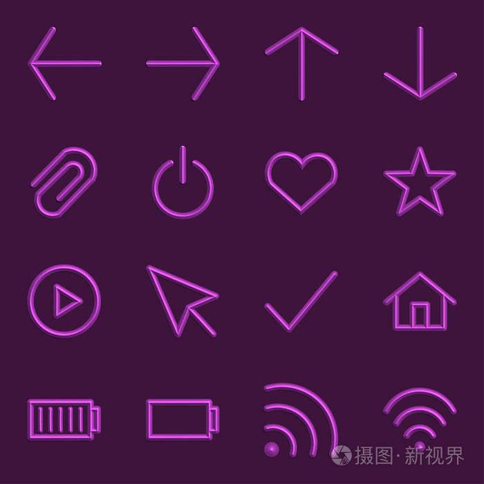 体积紫色网页图标收集三维标志矢量插图