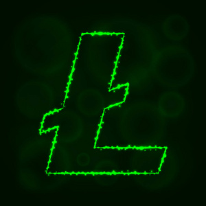 列托因矢量图标。 为您的网站设计互联网图形界面业务的Litecoin符号。 亮标志灯的轮廓在黑暗的背景。 发光的线条和点。