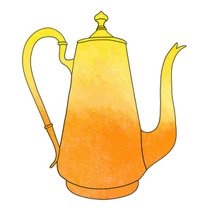 手绘水彩咖啡壶. 矢量图.照片