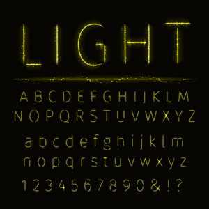 体积字体黄色3D线字母与阴影。 矢量图。 减压管字母。