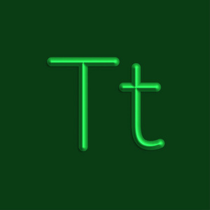 字母表t字母绿色彩灯3D线与平滑阴影