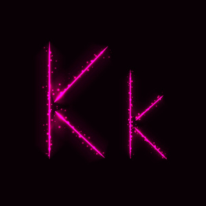 黑色背景上的粉红色字母k灯字母