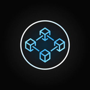 在圆圈轮廓图标的蓝色区块链.块链向量符号照片