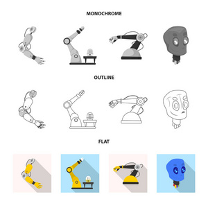 机器人和工厂符号的矢量说明。一套机器人和空间矢量图标的股票