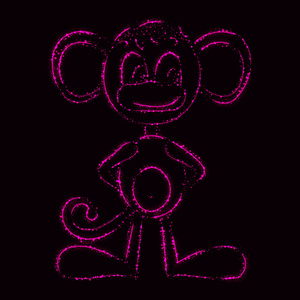黑暗背景下的粉红色灯光的猴子剪影
