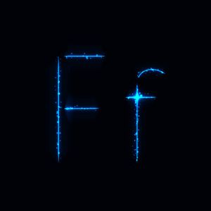 蓝色字母f暗背景灯字母