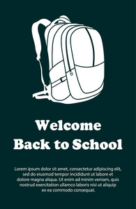 返回学校的矢量设计模板。 欢迎回到学校海报与学校用品绘图图标。 背包符号。