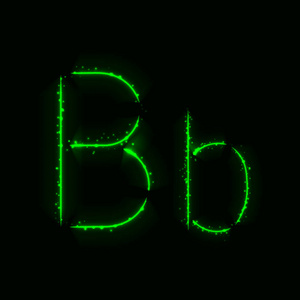 黑色背景上的绿色字母b灯字母