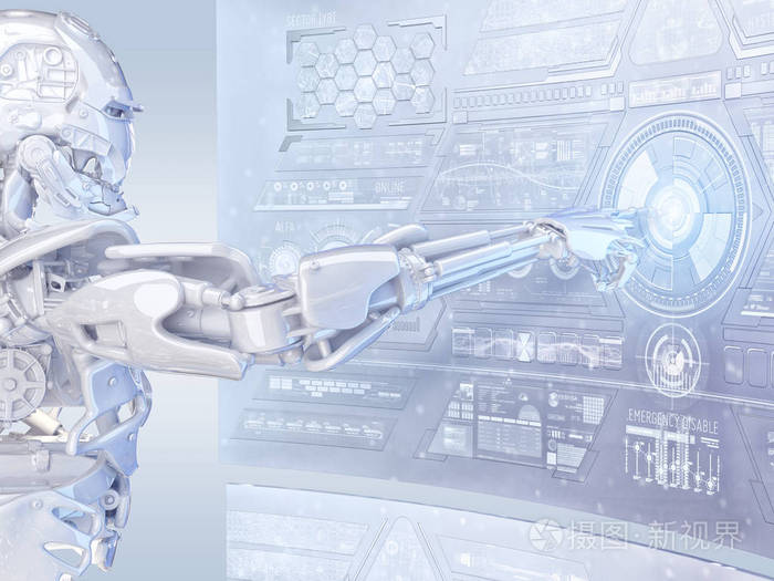 机器人机械手安卓触摸敏感 hud 科幻显示与未来的用户界面.