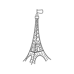 巴黎埃菲尔铁塔标志白色背景手绘