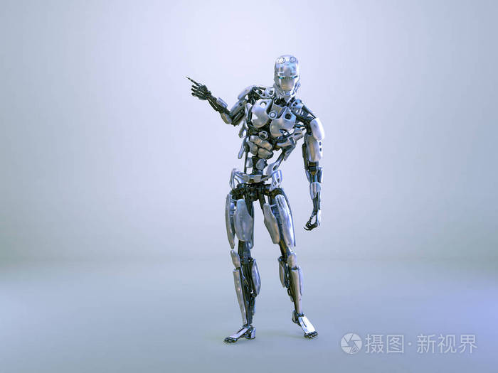 机器人机械手安卓人指指点点在演播室背景下人工智能技术概念3d插图