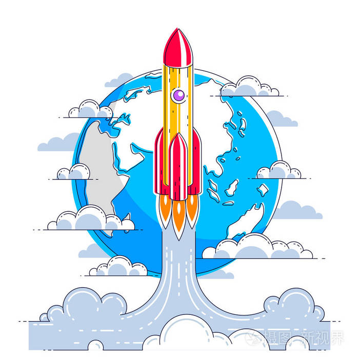 火箭在地球上发射到未被发现的空间探索宇宙惊人的空间科学细线三维