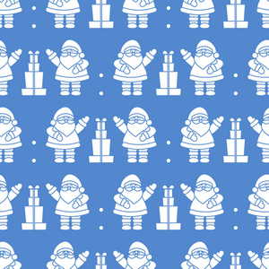 新年快乐2019和圣诞节无缝图案。 矢量插图与圣诞老人礼物。 包装织物印花的设计。