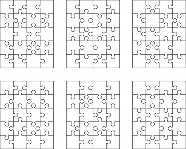 矢量插图六种不同的白色拼图，分开的部分