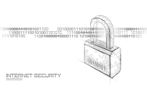 数据质量上的网络安全挂锁。互联网安全锁信息隐私低多边形多边形未来创新技术网络业务概念向量例证