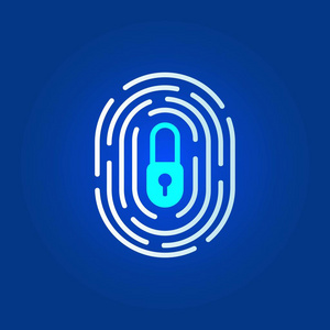 指纹扫描。安全系统。个人资料保密，储物柜的隐私安全。数字锁。电子邮件10矢量插图，极简白色蓝色靛蓝平面风格现代设计。