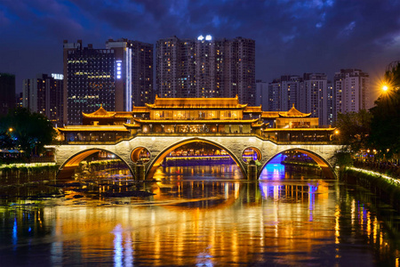 安顺大桥夜景, 成都, 中国