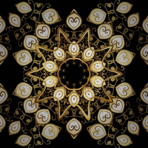 手绘装饰框架专辑封面邀请贺卡复古艺术装饰风格。 矢量抽象花圈从金色涂鸦幻想叶子和花在黑色。