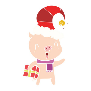 欢乐平色卡通猪圣诞礼物图片