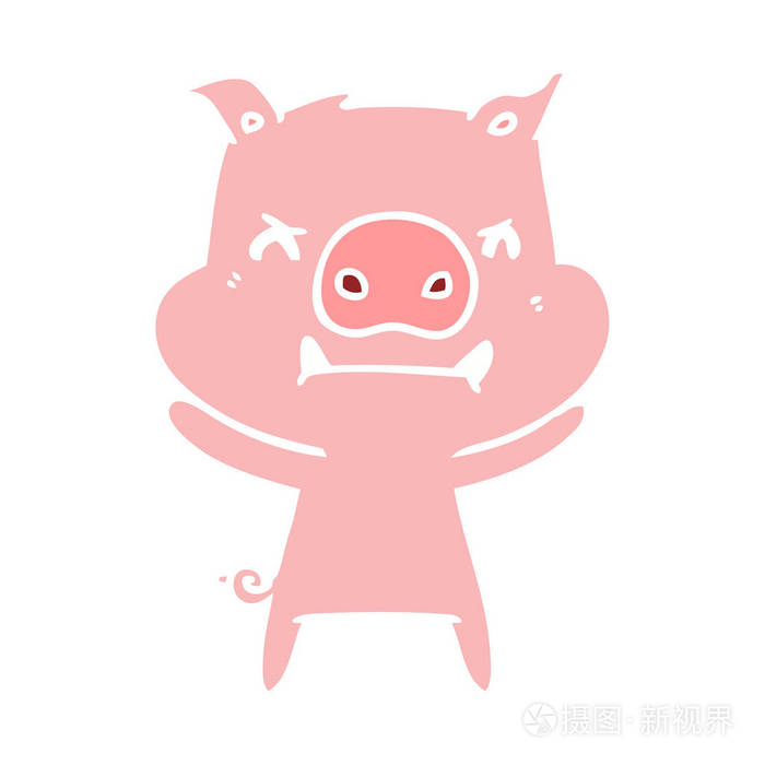 愤怒的平色风格卡通猪